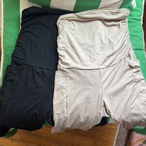 Maternity Stretch Biker Shorts Set of 2 Pockets Black Nude Small